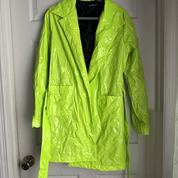 Dolls Kill Trickz N' Treatz Slime Viral Vengeance Vinyl Trench Coat Neon Green L - Picture 4 of 7